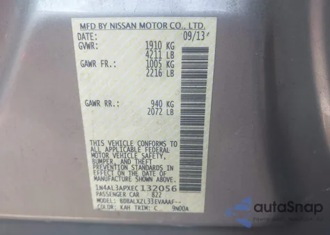 2014 Nissan Altima 2.5 Sl from USA, damaged, VIN 1N4AL3APXEC132056